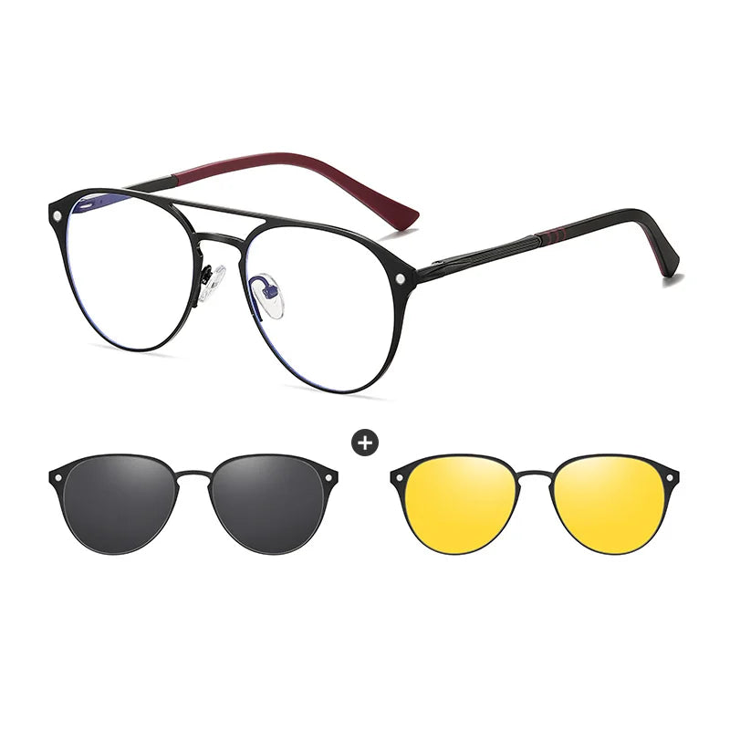 Męskie Okulary Retro 3w1 z Polaryzacją i Klipsem Nocnym