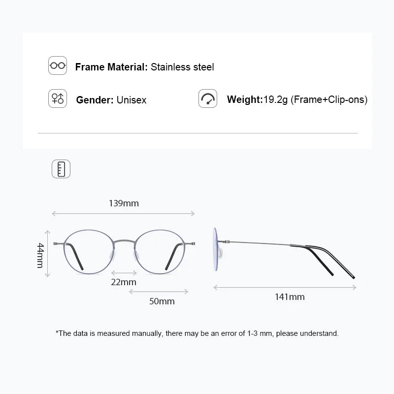 Retro Round Stainless Steel Glasses Frame with Polarized Clip-Ons