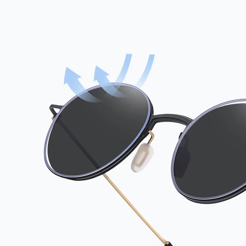 Retro Round Stainless Steel Glasses Frame with Polarized Clip-Ons