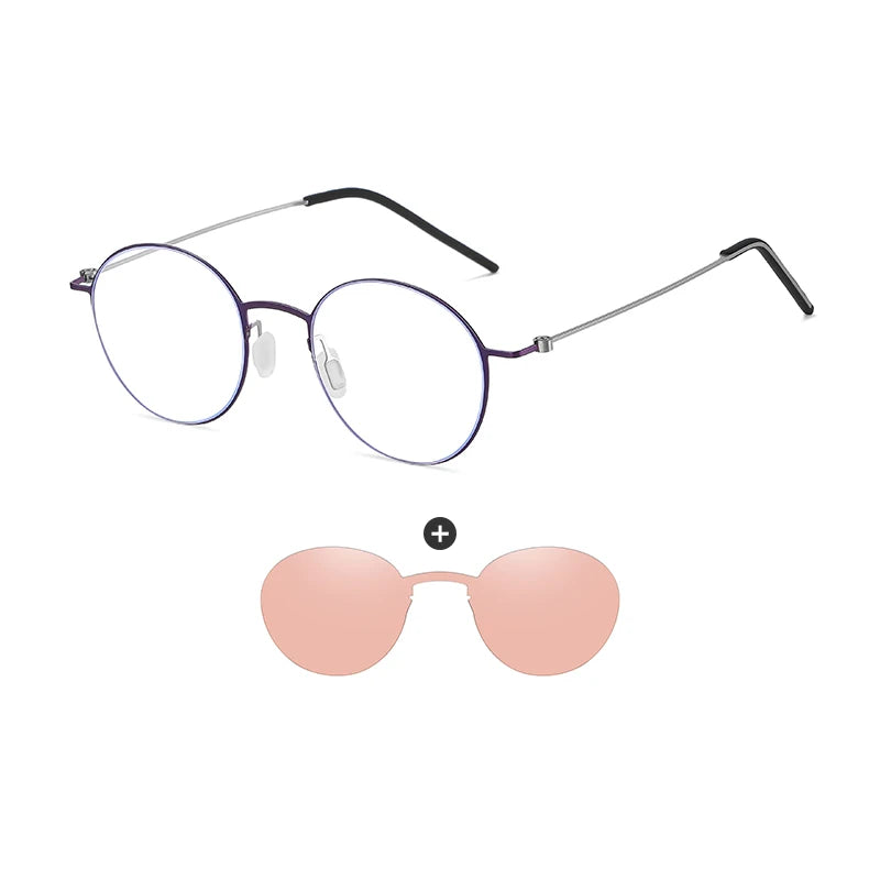 Retro Round Stainless Steel Glasses Frame with Polarized Clip-Ons