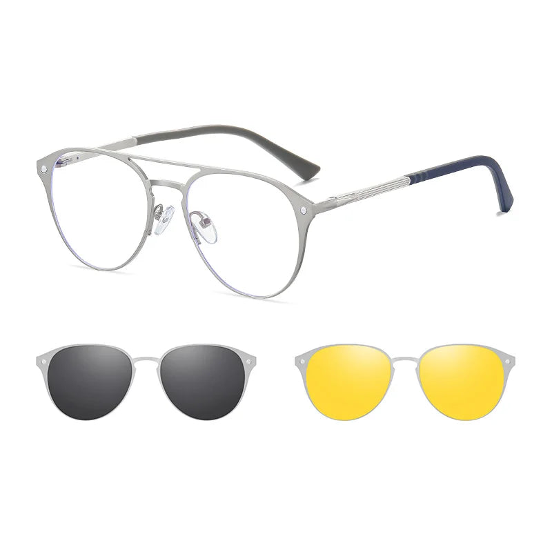 Męskie Okulary Retro 3w1 z Polaryzacją i Klipsem Nocnym