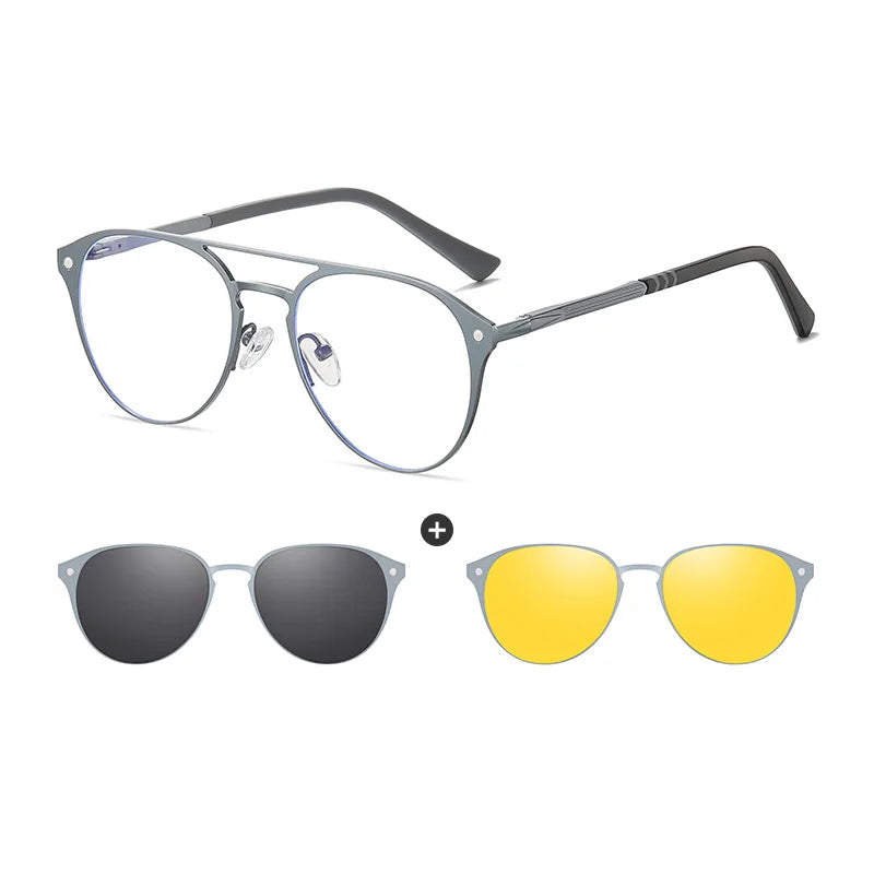 Męskie Okulary Retro 3w1 z Polaryzacją i Klipsem Nocnym