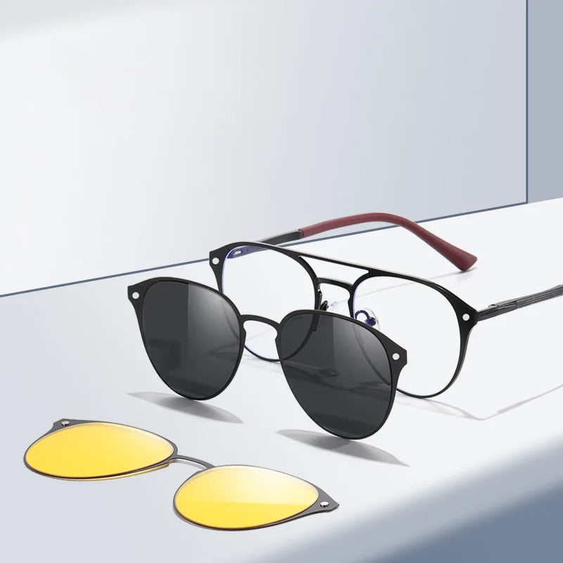 Męskie Okulary Retro 3w1 z Polaryzacją i Klipsem Nocnym