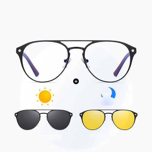 Męskie Okulary Retro 3w1 z Polaryzacją i Klipsem Nocnym